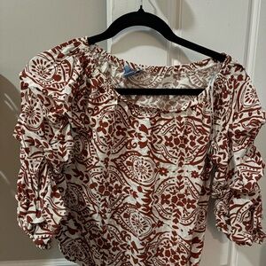 CeCe Red and White Patterned Blouse